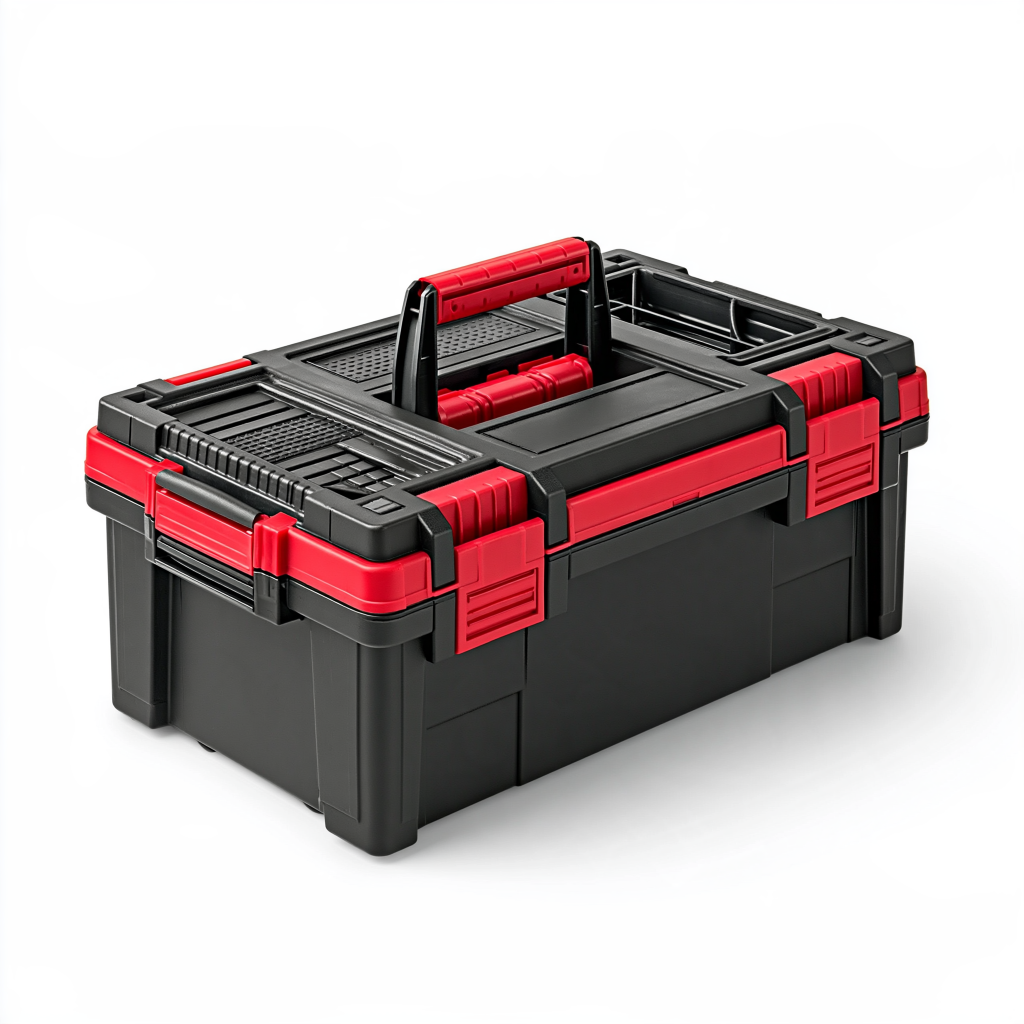 Boîte à outils 55 cm en plastique noir rouge avec poignée de transport