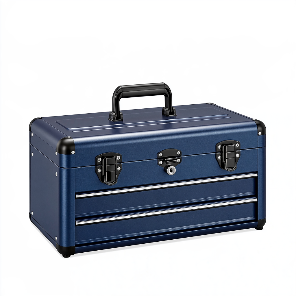 Coffre à outils 46 x 24 x 25 cm en métal bleu avec poignée verrouillable