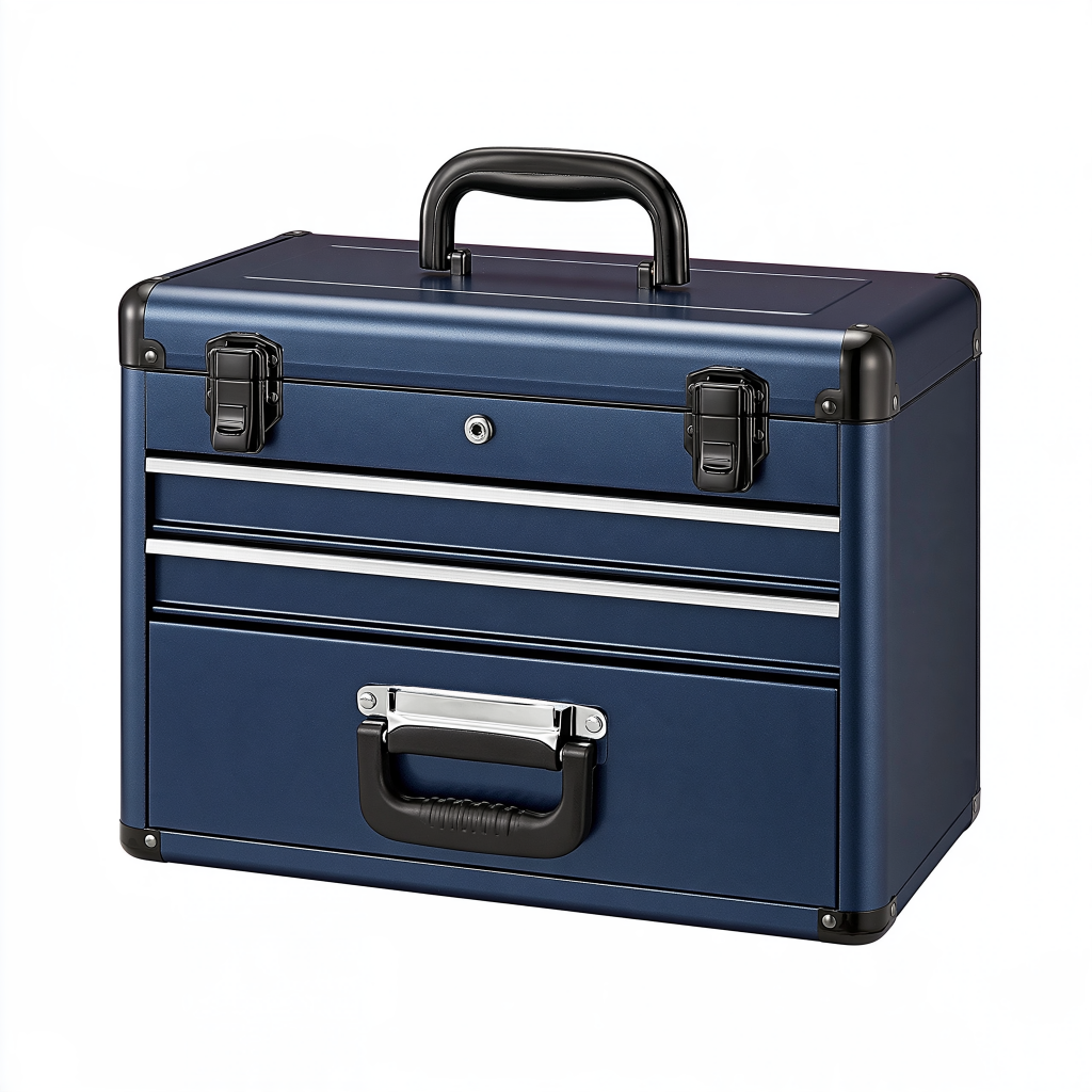 Coffre à outils 45 x 25 x 35 cm en acier bleu avec tiroirs et poignée de transport