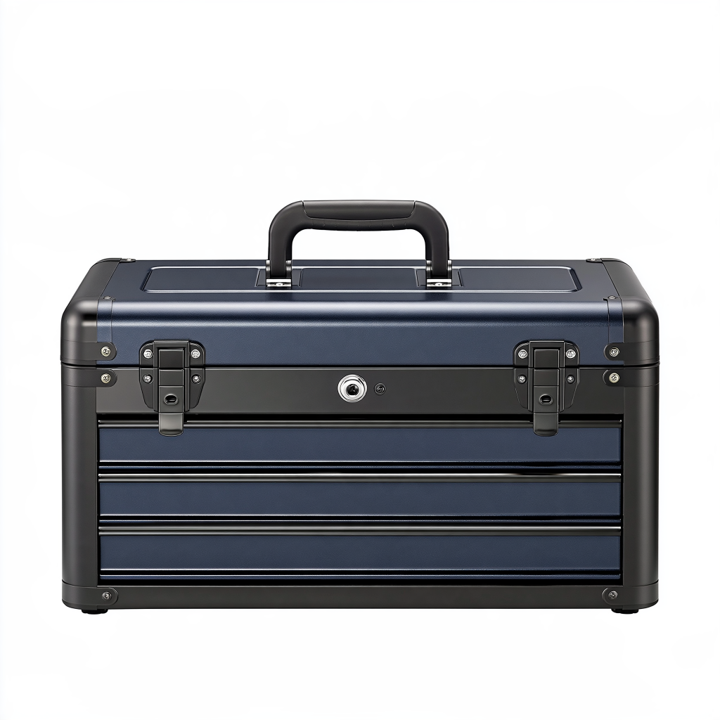 Coffre à outils 46 x 24 x 31 cm en métal bleu marine et noir avec tiroirs verrouillables
