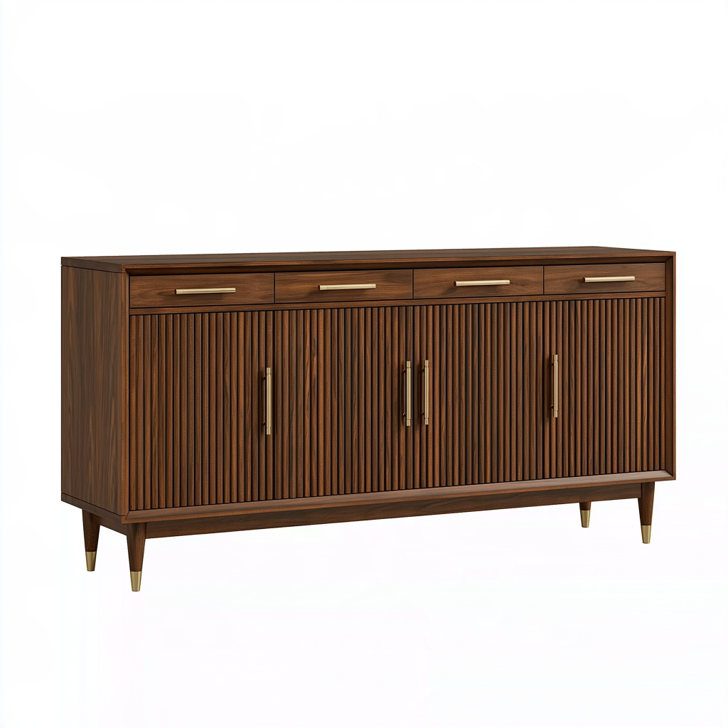 Buffet 180 x 45 x 90 cm en bois brun foncé à 4 portes et 4 tiroirs style rétro