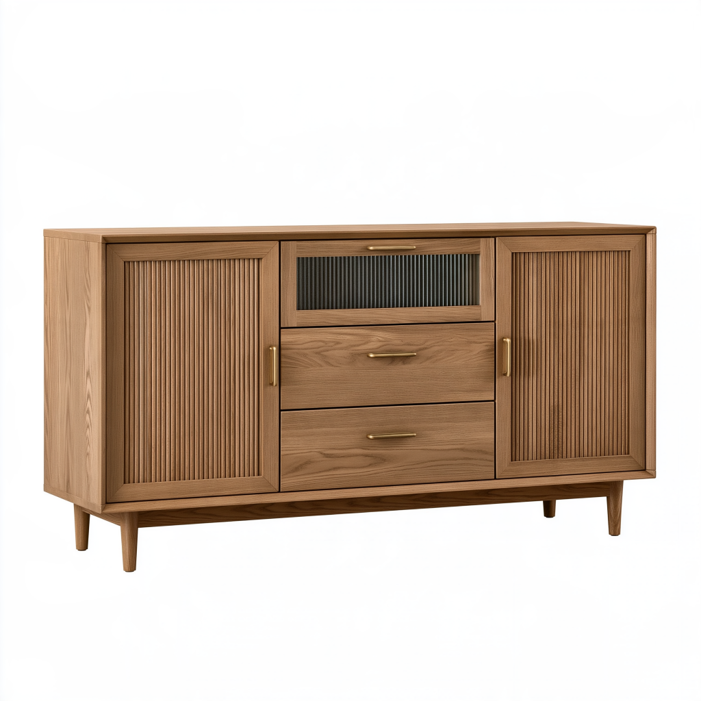 Buffet 160 cm en bois marron avec 3 tiroirs et 2 portes style rétro