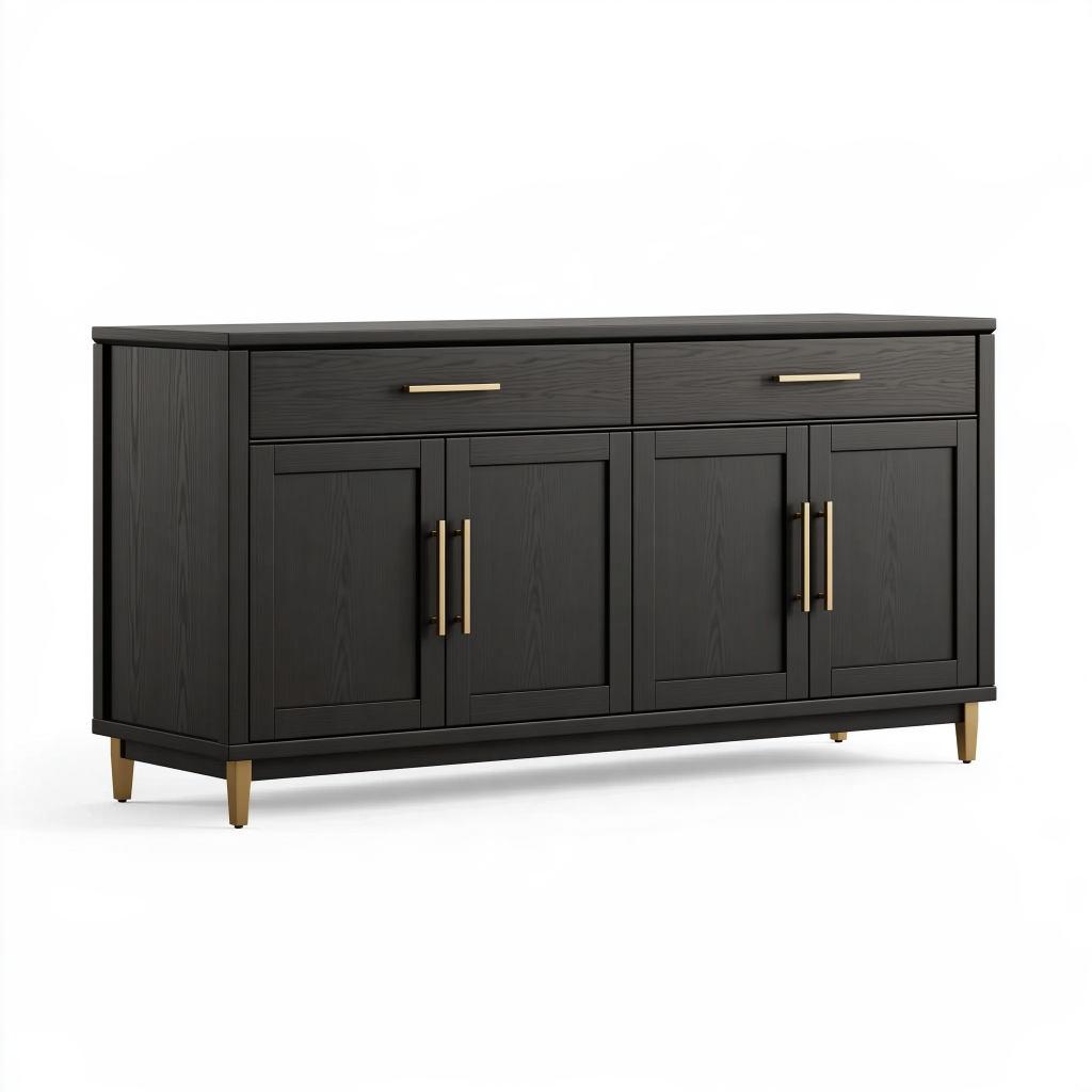 Buffet 160 cm en bois noir à 4 portes et 2 tiroirs style contemporain