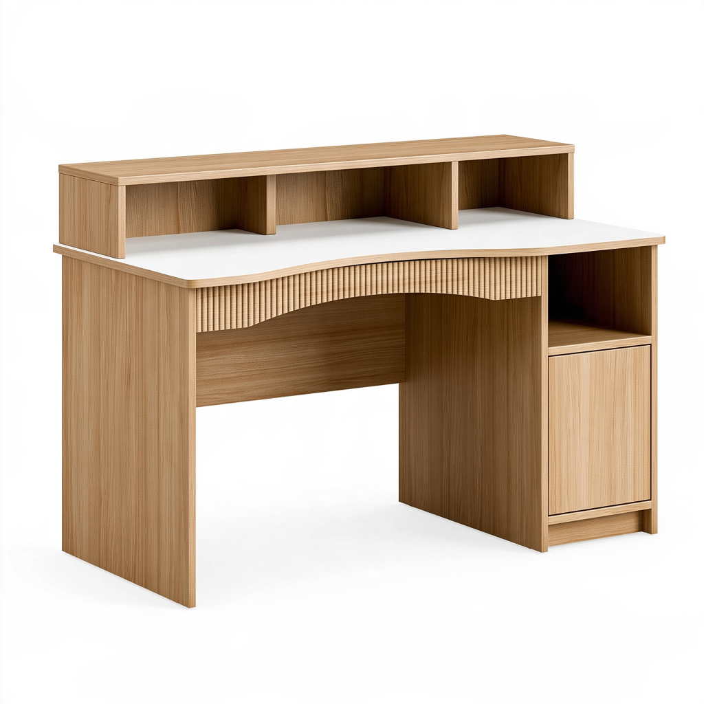 Bureau informatique 120 x 60 cm en panneaux de bois naturel et blanc avec rangement