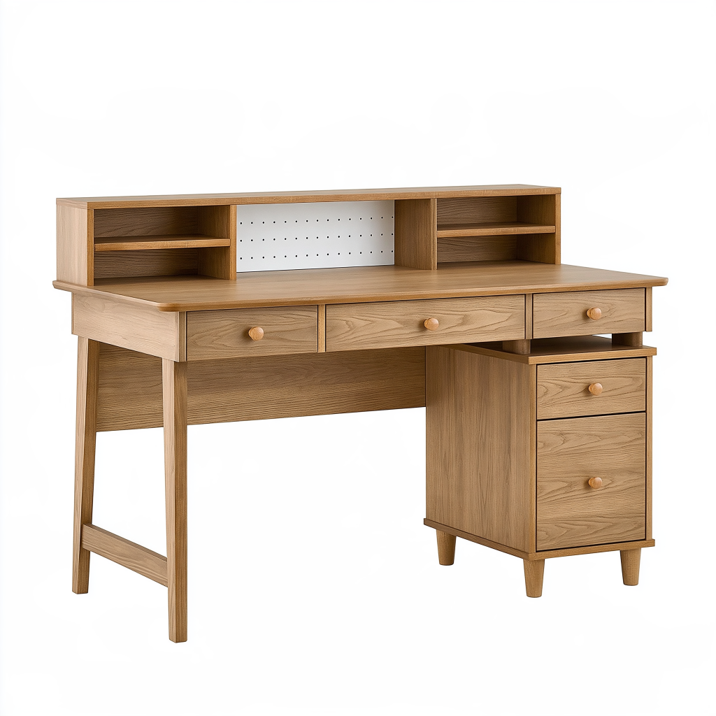Bureau avec rangement 140 x 60 x 100 cm en bois chêne naturel style scandinave