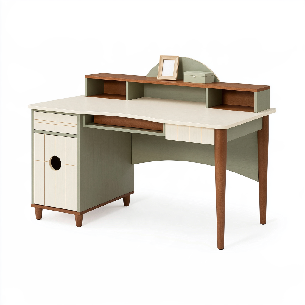 Bureau 120 x 60 x 105 cm en bois vert et brun avec rangements style rétro