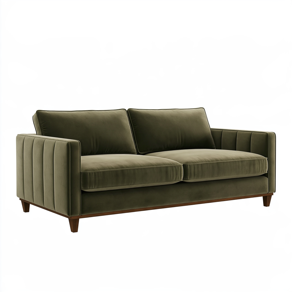 Canapé 2 places 180 cm en velours vert olive pour salon style contemporain