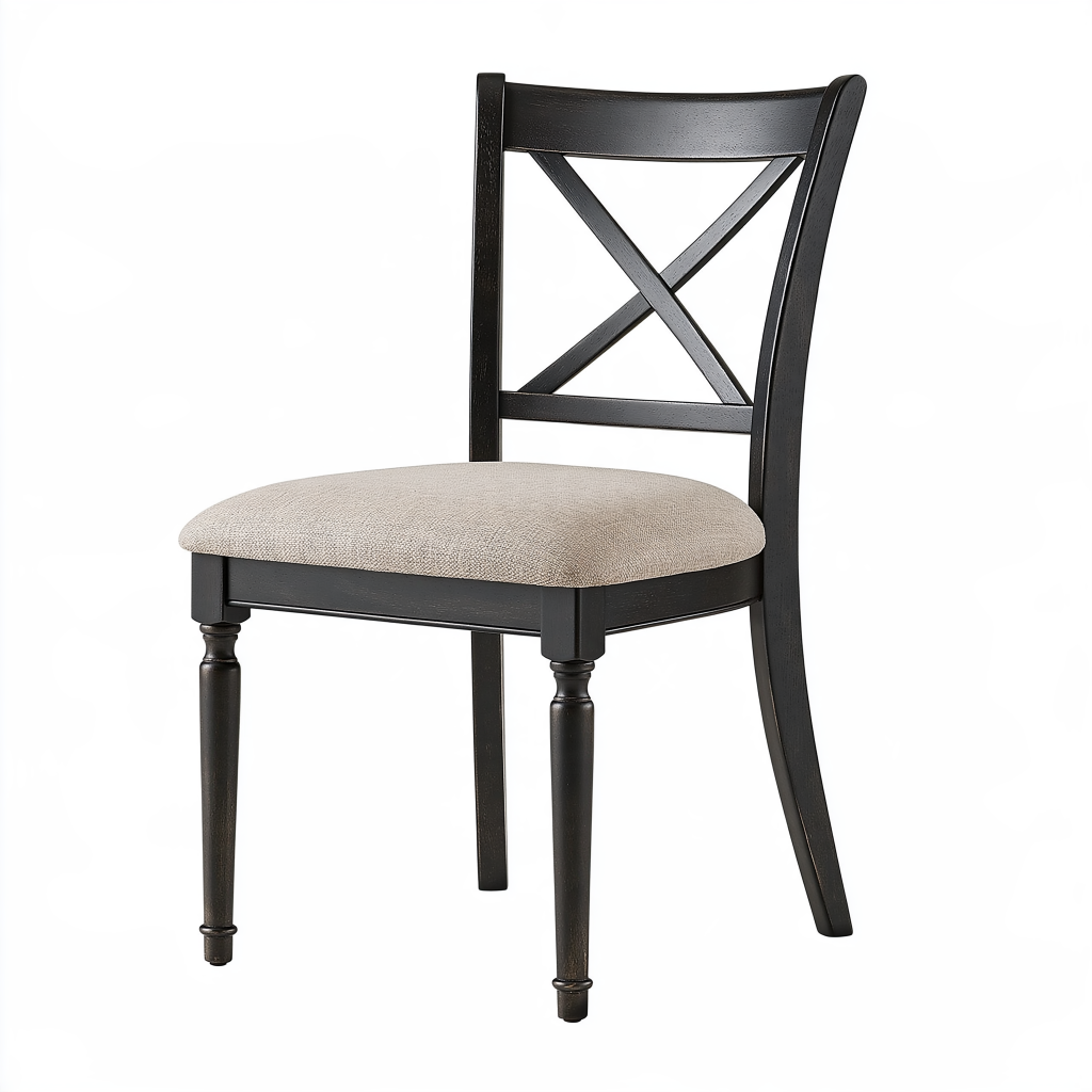 Chaise de salle à manger 46 x 57 x 96 cm bois noir assise tissu beige dossier croisé classique