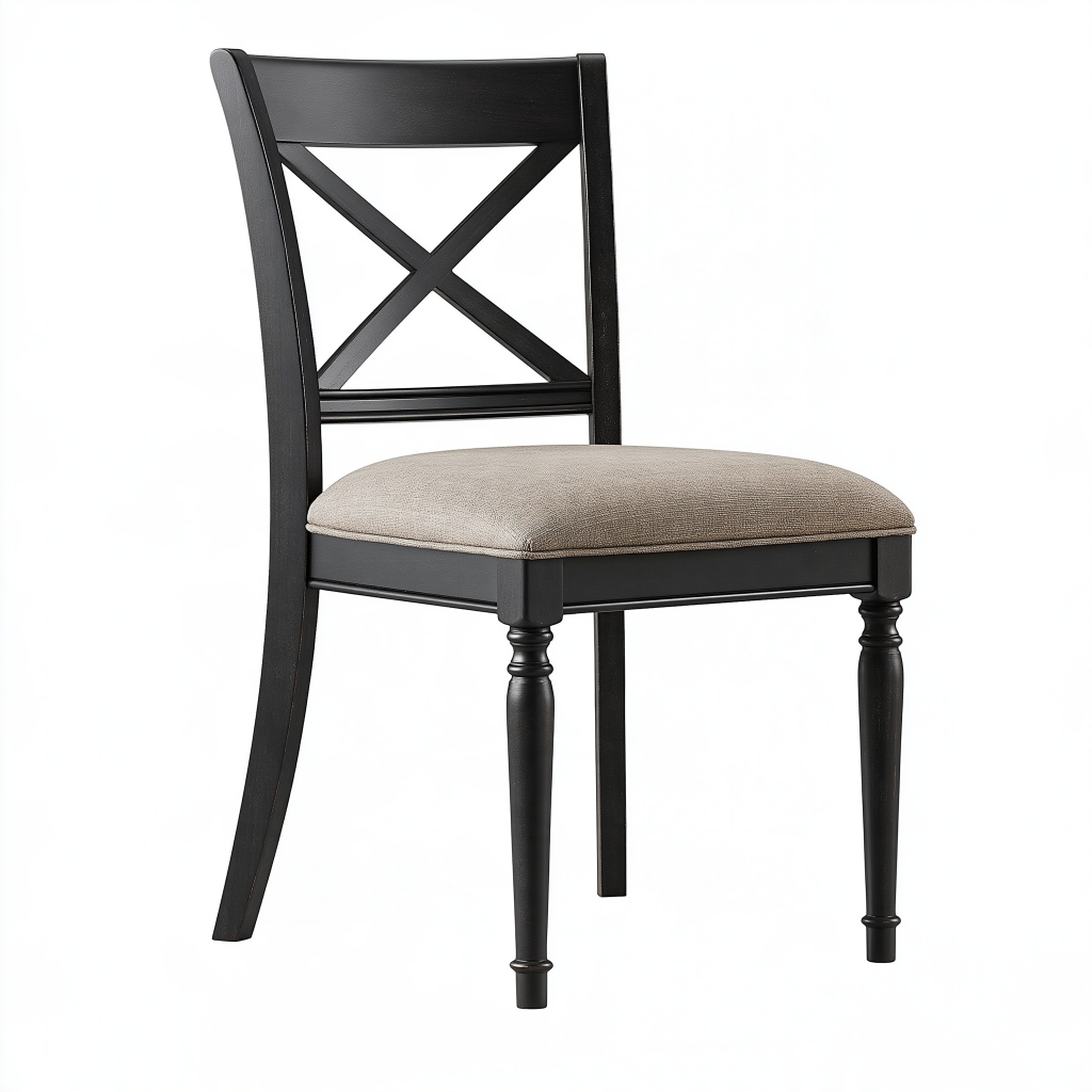 Chaise de salle à manger 46 x 56 x 95 cm en bois noir avec assise textile beige style classique