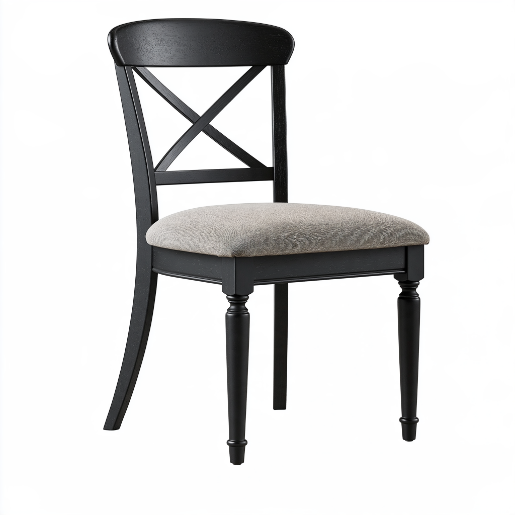 Chaise de salle à manger 46 x 53 x 98 cm en bois noir avec assise en tissu beige style classique