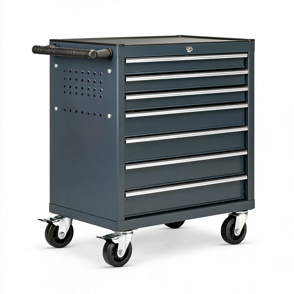 Servante d atelier 77 x 46 x 97 cm en acier gris anthracite avec 7 tiroirs et roulettes
