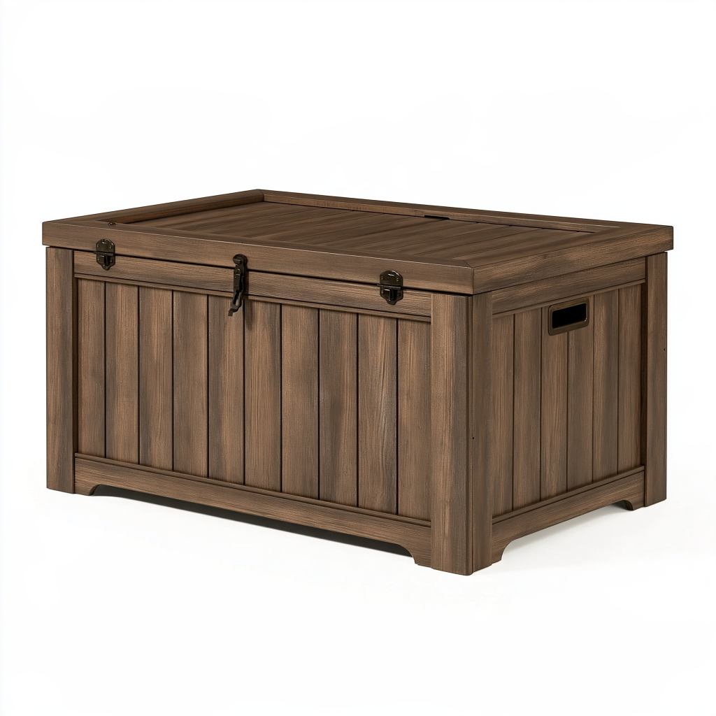 Coffre de rangement 120 x 60 x 65 cm en bois brun pour extérieur à couvercle