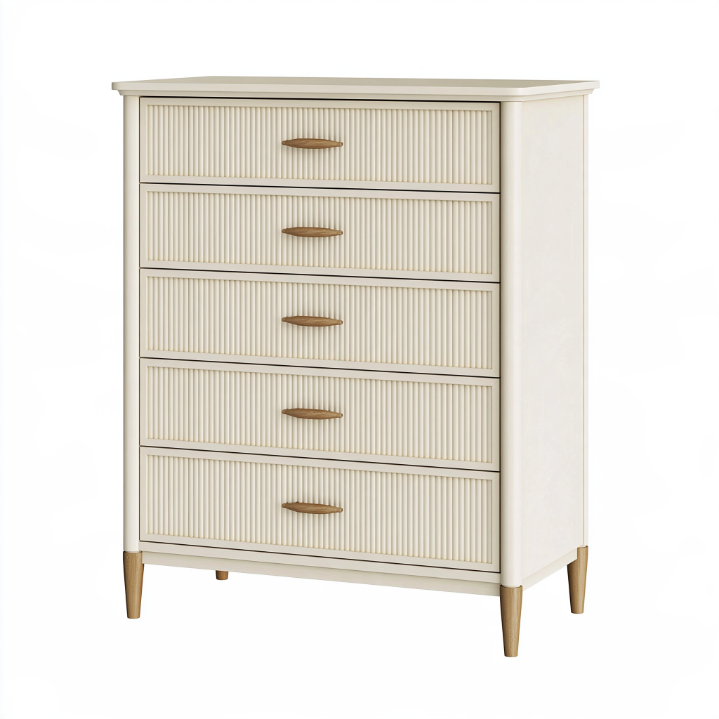 Commode 80 x 40 x 110 cm en bois crème à 5 tiroirs style contemporain